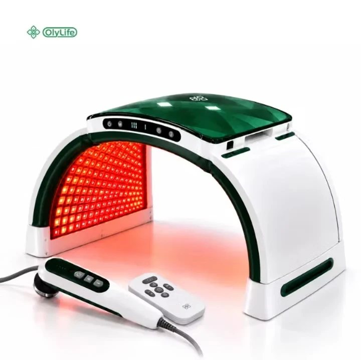 Circle1 C1 Warm Pad arch-shaped device with red light panel and two remote controls