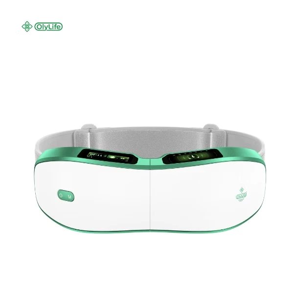 Shaken Massager waist-worn wellness device with white and green housing and grey strap